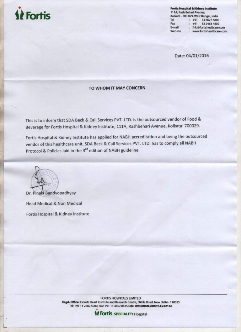 Fortis NABH Appreciation